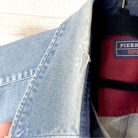 PIERRE CLARENCE | Men’s French Button Down Chambray Long Sleeve Shirt - Picture 6 of 6